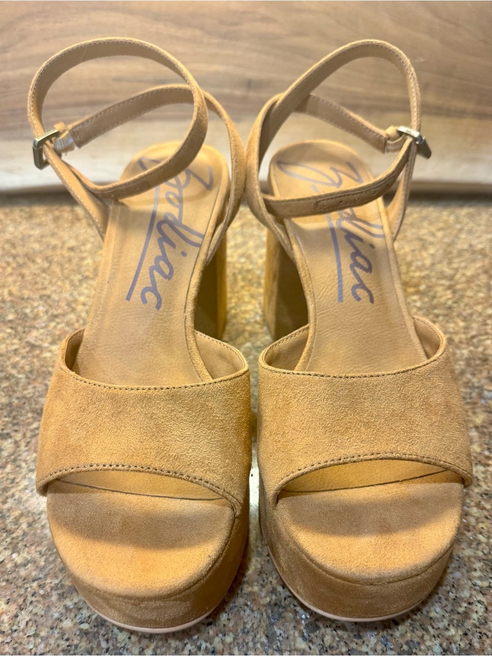 Zodiac Tan Suede Platform Ankle-Strap Sandals